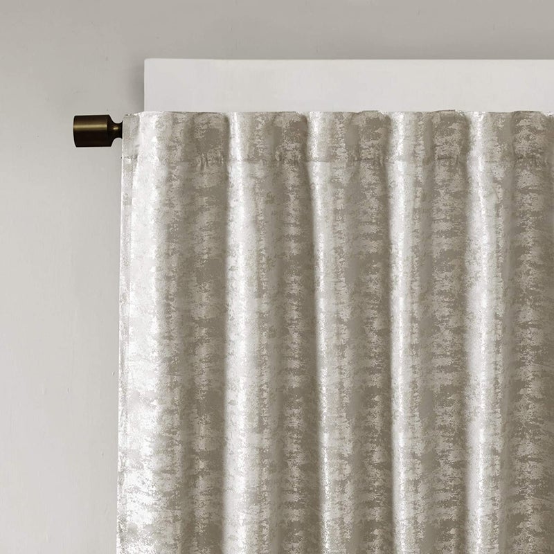 SUNSMART Sun Smart Cassius, Single Total Blackout Curtain for Bedroom, Luxurious Sheen Marble Jacquard, Window Treatment Panel, Rod Pocket Top, Easy to Hang, Fits 1.25" Rod, 50" x108" Grey/Silver - Image 2